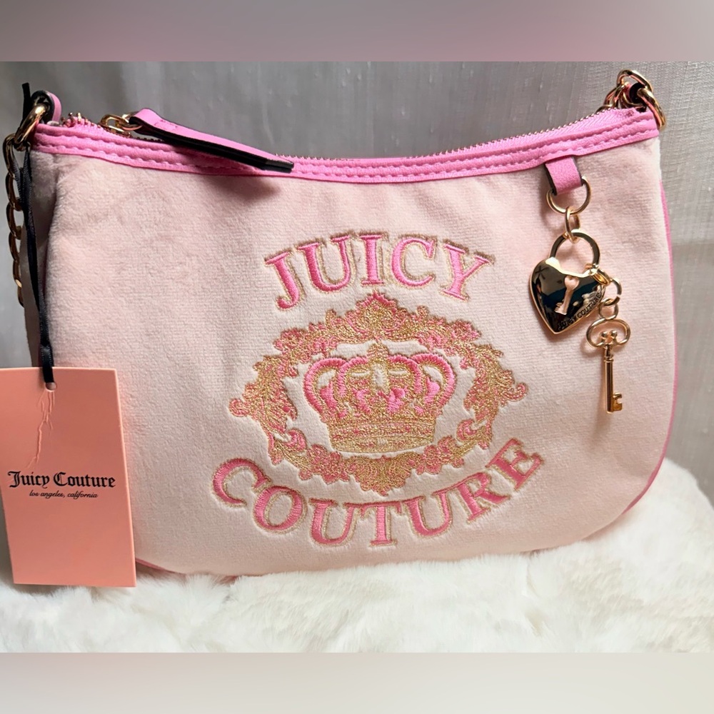 NEW Juicy Couture Powder Pink Fuzzy Velour Shoulder Bag